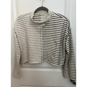 By Together Sanctuary Women's Cream Black Striped Mock Neck Boxy Fit Sweater Top